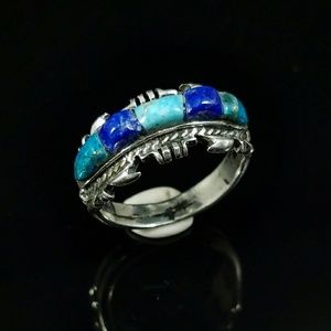 Lapis,  & Turquoise Cobblestone Inlay Ring